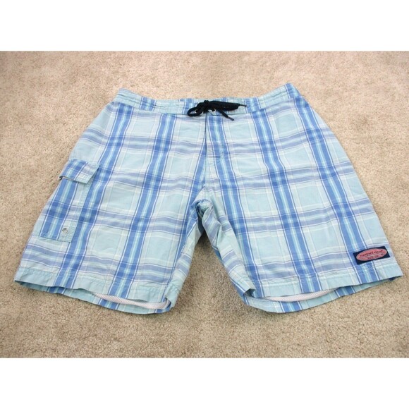 Vineyard Vines Other - Vineyard Vines Swim Trunks Men 34 Blue Plaid Preppy Bathing Suit Board Shorts *